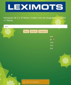 mostra en anagramador de web Leximots diccionari scrabble català