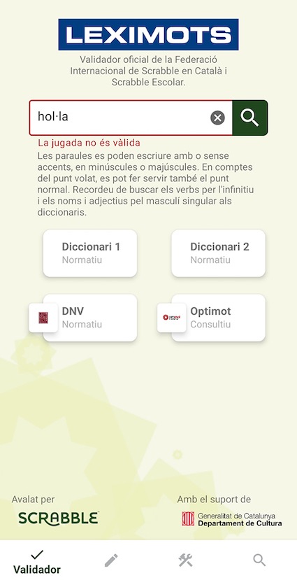 error en el validador de app Leximots