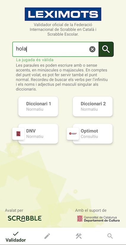 vàlid en el validador de app Leximots